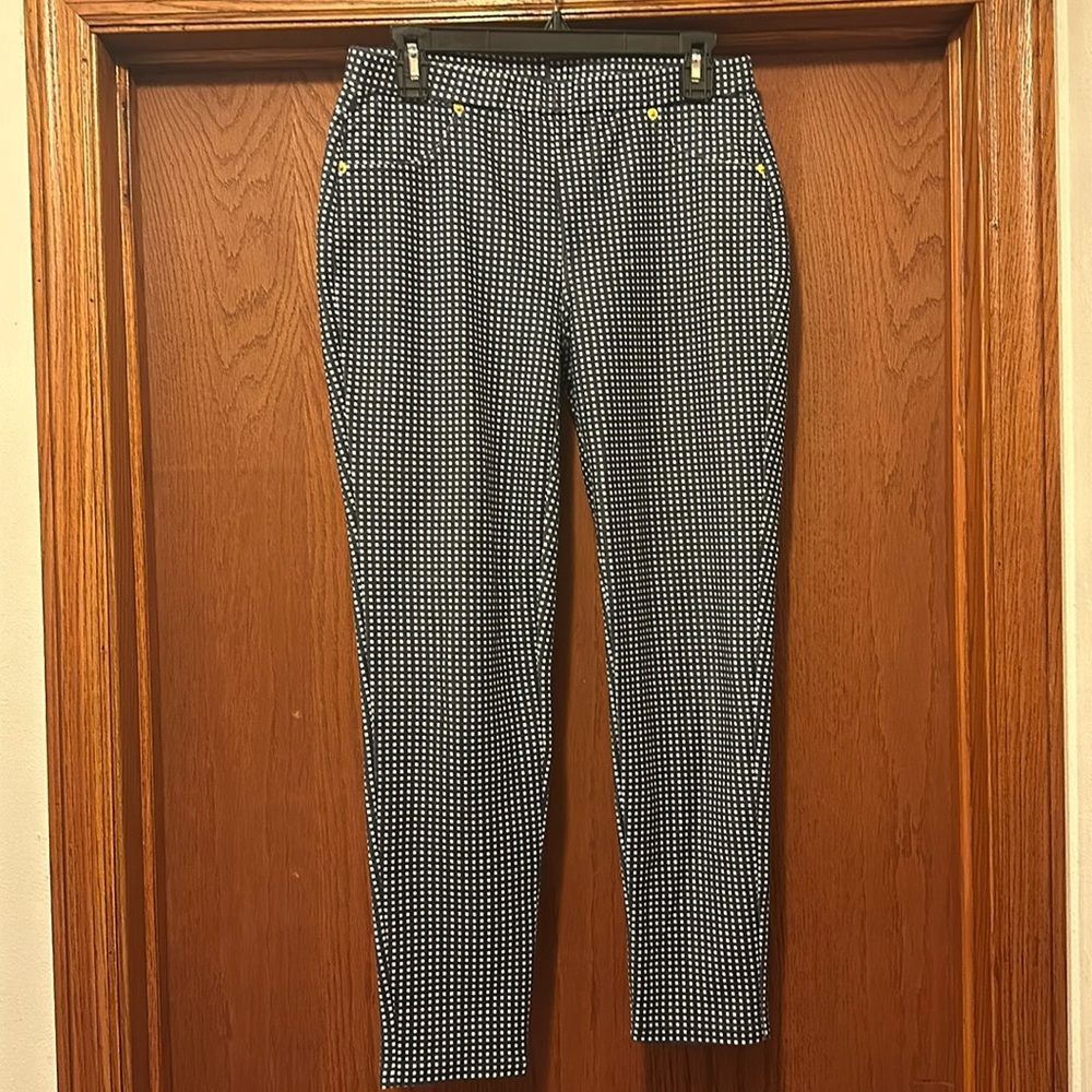 Michael Kors Blue & White Checked Skinny Ankle Pants M